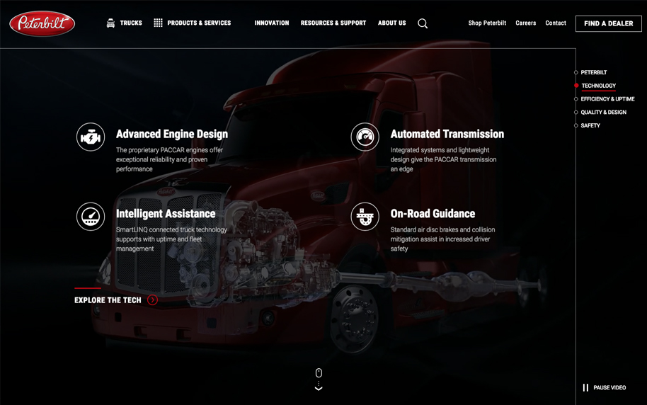 Peterbilt digital product value proposition page